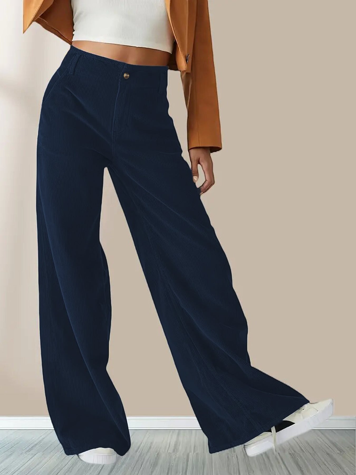 Luchtige dames corduroy broek met wijde pijpen – casual ribbroek met comfortabele pasvorm
