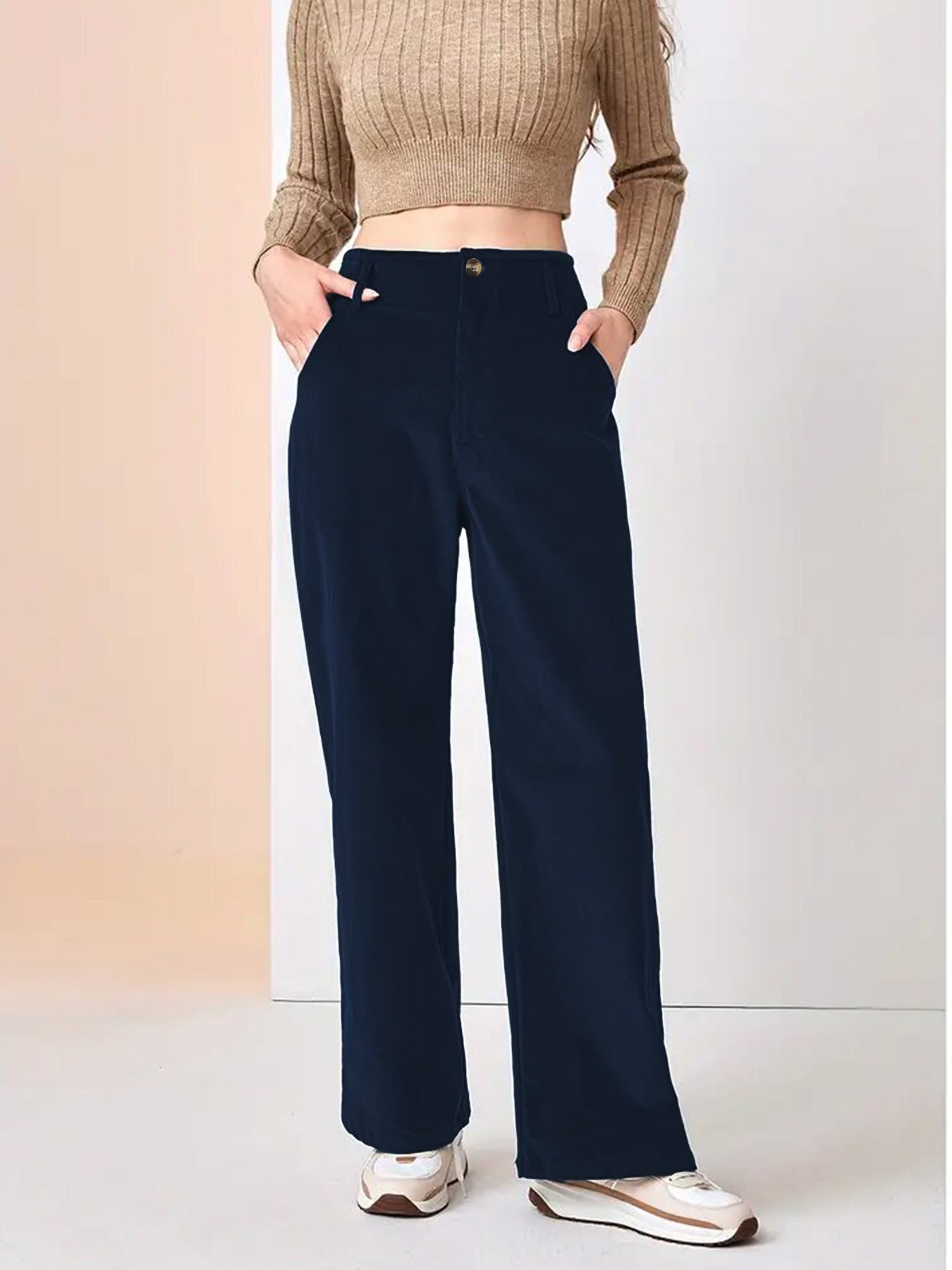 Luchtige dames corduroy broek met wijde pijpen – casual ribbroek met comfortabele pasvorm