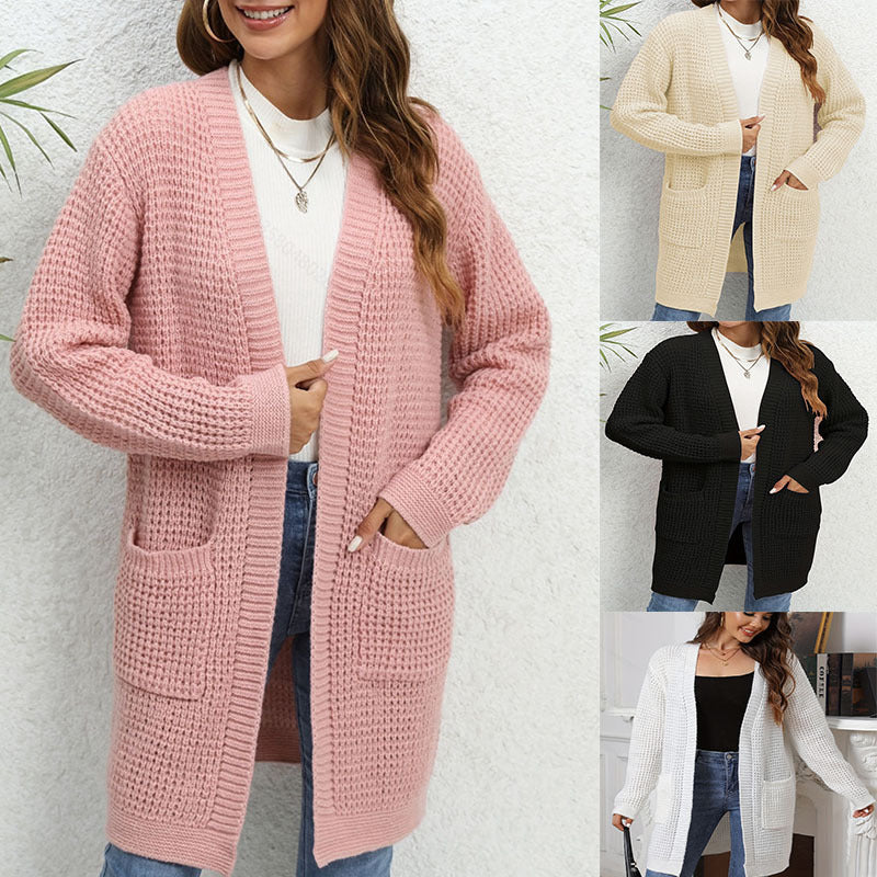 Heidi dames gebreid vest – lange cardigan met zakken en losse pasvorm
