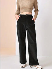 Luchtige dames corduroy broek met wijde pijpen – casual ribbroek met comfortabele pasvorm