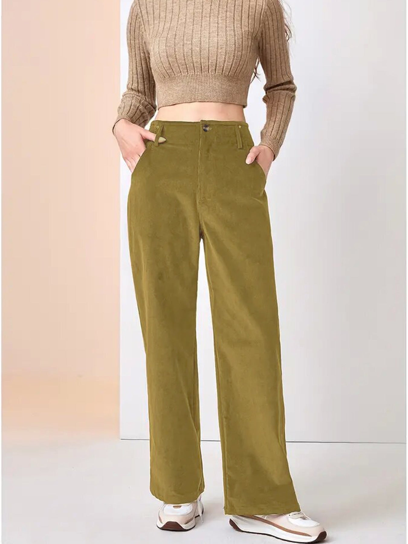 Luchtige dames corduroy broek met wijde pijpen – casual ribbroek met comfortabele pasvorm