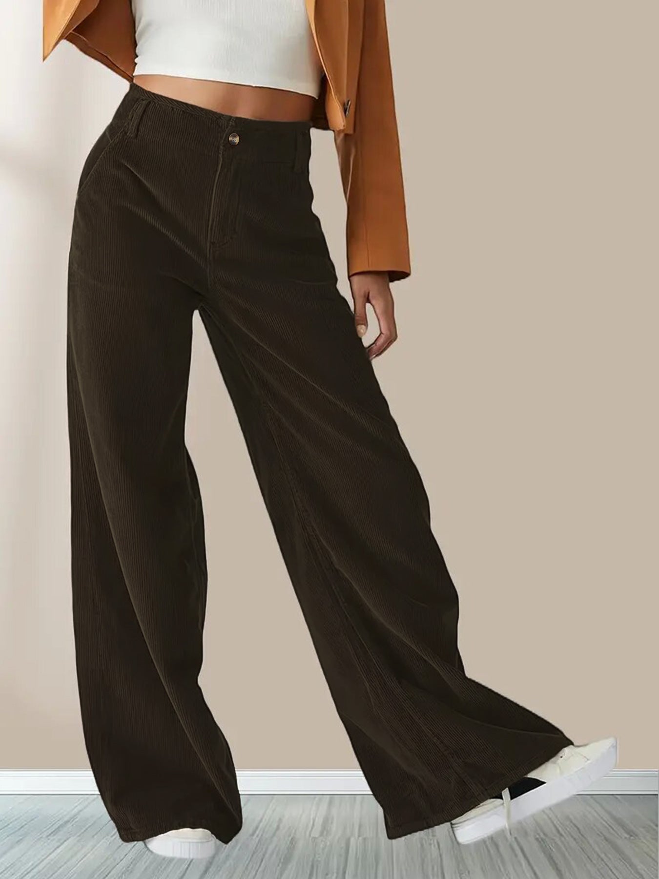 Luchtige dames corduroy broek met wijde pijpen – casual ribbroek met comfortabele pasvorm