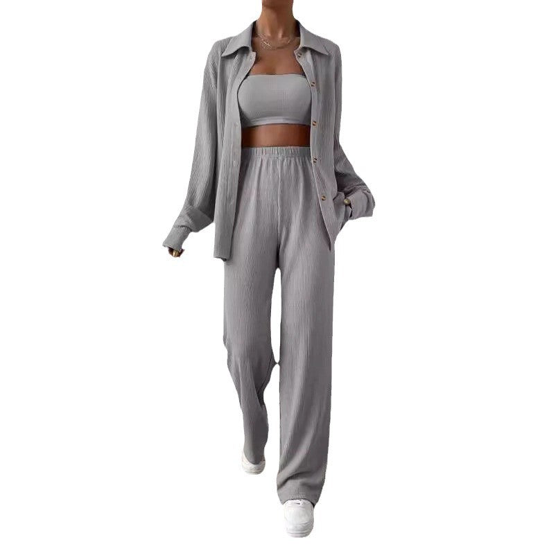 Heidi dames loungewear set – tweedelig huispak met top en wijde broek