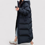 Lange zwarte dames winterjas – waterdichte gewatteerde puffer parka met capuchon