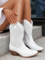 Josiane Cowboylaarzen Dames – Trendy Witte Western Boots met Blokhak