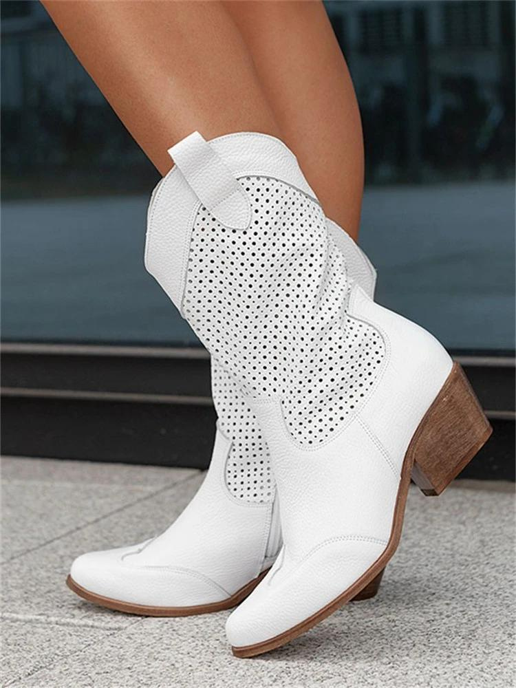 Josiane Cowboylaarzen Dames – Trendy Witte Western Boots met Blokhak