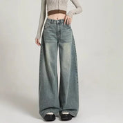 Grijze wide leg jeans dames – high waist spijkerbroek met stoere washed look