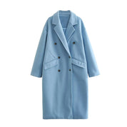 Lange dames jas wol – dubbel geknoopt & elegant voor herfst en winter