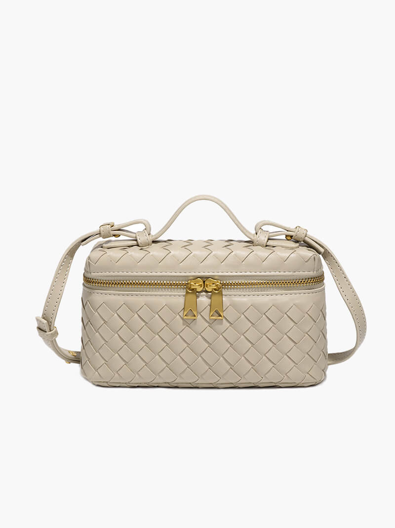 Gevlochten Crossbodytas – Compacte Tas met Luxe Uitstraling en Gouden Accenten