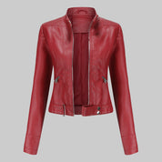 Dames leren jas – elegant leren jack met ritssluiting en opstaande kraag