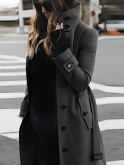 Dames trenchcoat met ceintuur – elegante lange jas met hoge kraag en A-lijn pasvorm