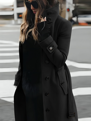 Dames trenchcoat met ceintuur – elegante lange jas met hoge kraag en A-lijn pasvorm