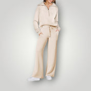 Nelleke | Dames Relaxte Loungeset | Twee-Delige Set met Rits-Top en Wijde Broek