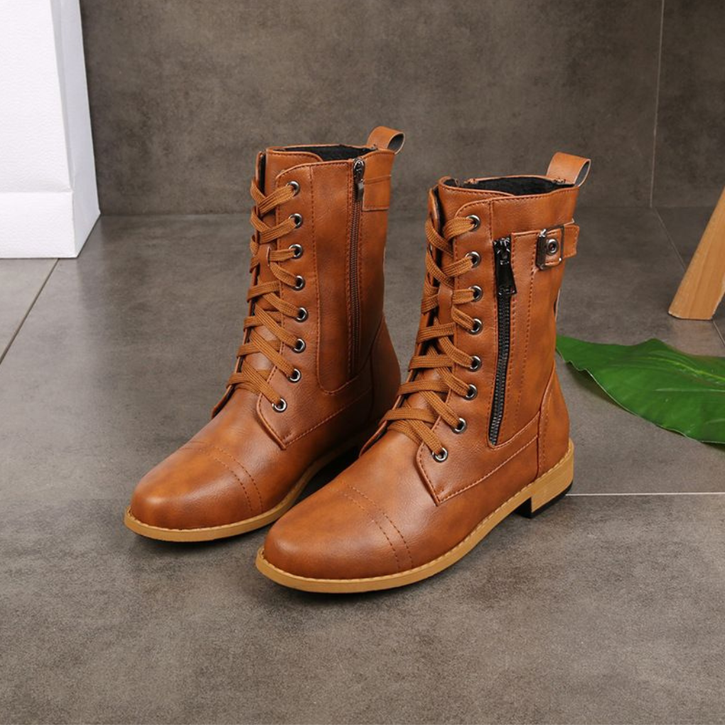 Leren enkellaarsjes dames – comfortabele veterlaarsjes met rits en stevige zool