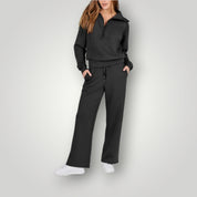 Nelleke | Dames Relaxte Loungeset | Twee-Delige Set met Rits-Top en Wijde Broek