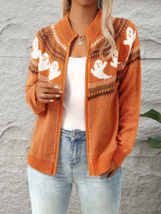 Halloween Vest Dames – Gebreid Vest met Rits & Spookjesprint