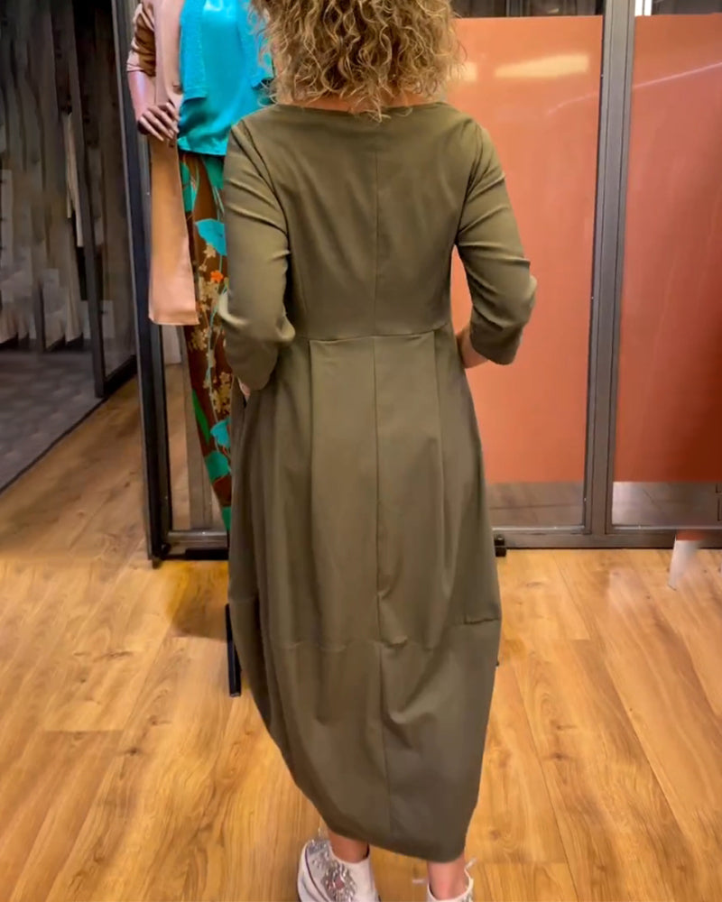 Hanneke Afslankende Jurk – Elegante Herfstjurk met Ronde Hals