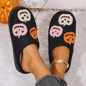 Halloween Pantoffels Dames – Slip-on Fleece Pantoffels met Pompoenprint