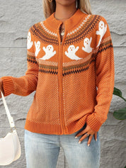 Halloween Vest Dames – Gebreid Vest met Rits & Spookjesprint