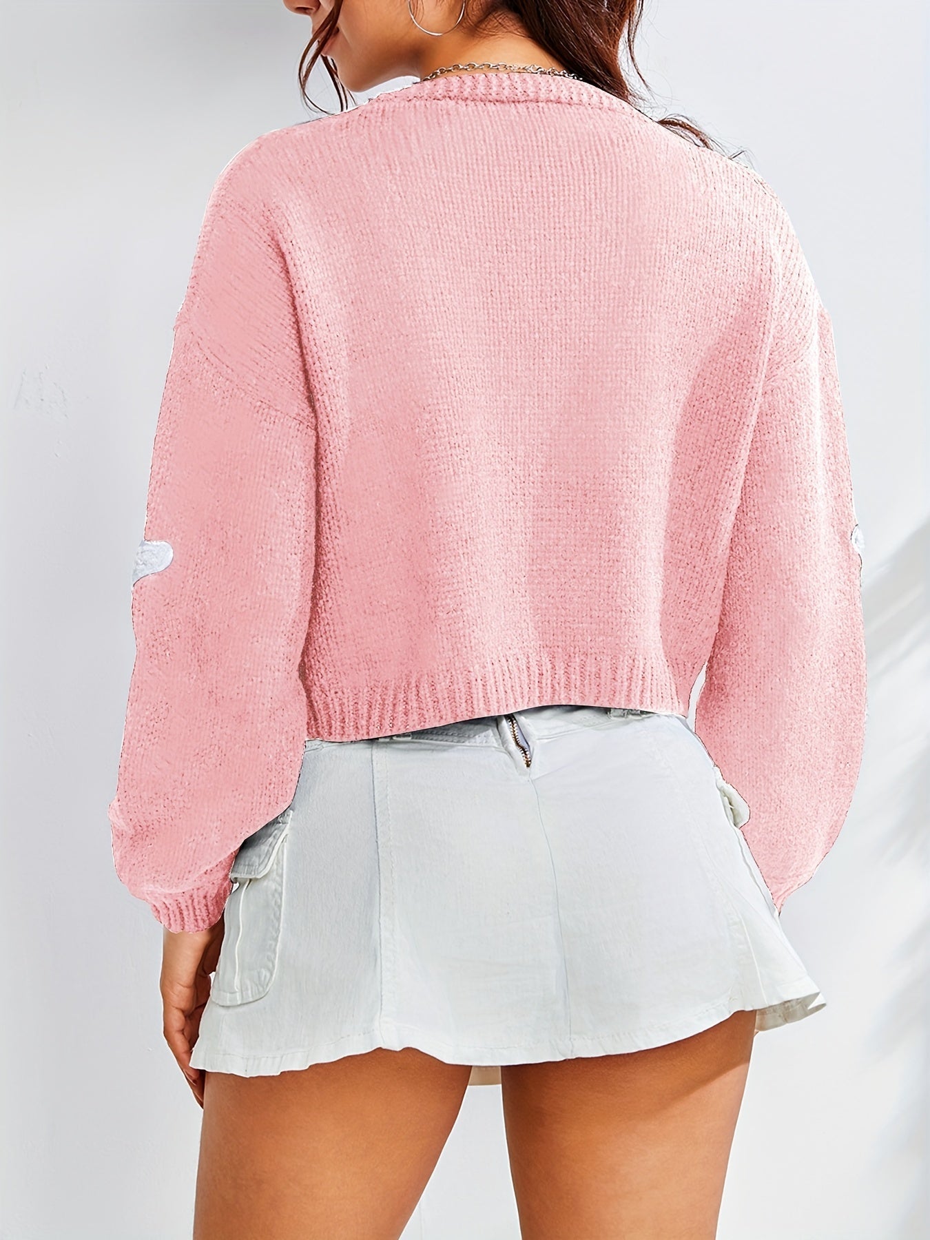 Halloween Vest Dames – Gebreid V-Hals Vest met Geborduurde Motieven