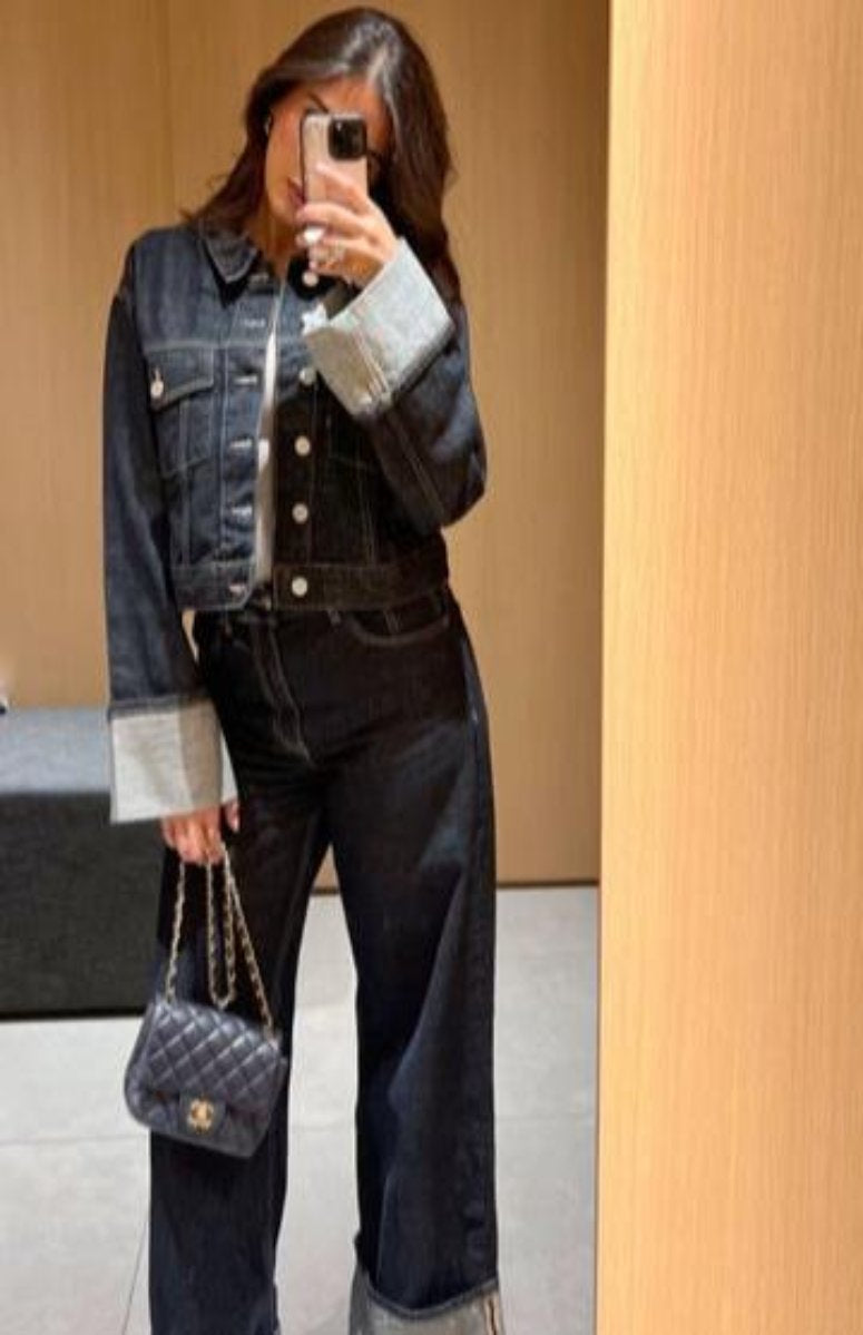 GEMMA dames denim set – chique co-ord met top & broek in blauw