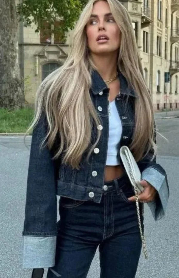 GEMMA dames denim set – chique co-ord met top & broek in blauw