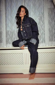 GEMMA dames denim set – chique co-ord met top & broek in blauw