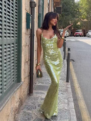 Lange Maxi Jurk met Glitter – Stralende Avondjurk voor Feestelijke Gelegenheden