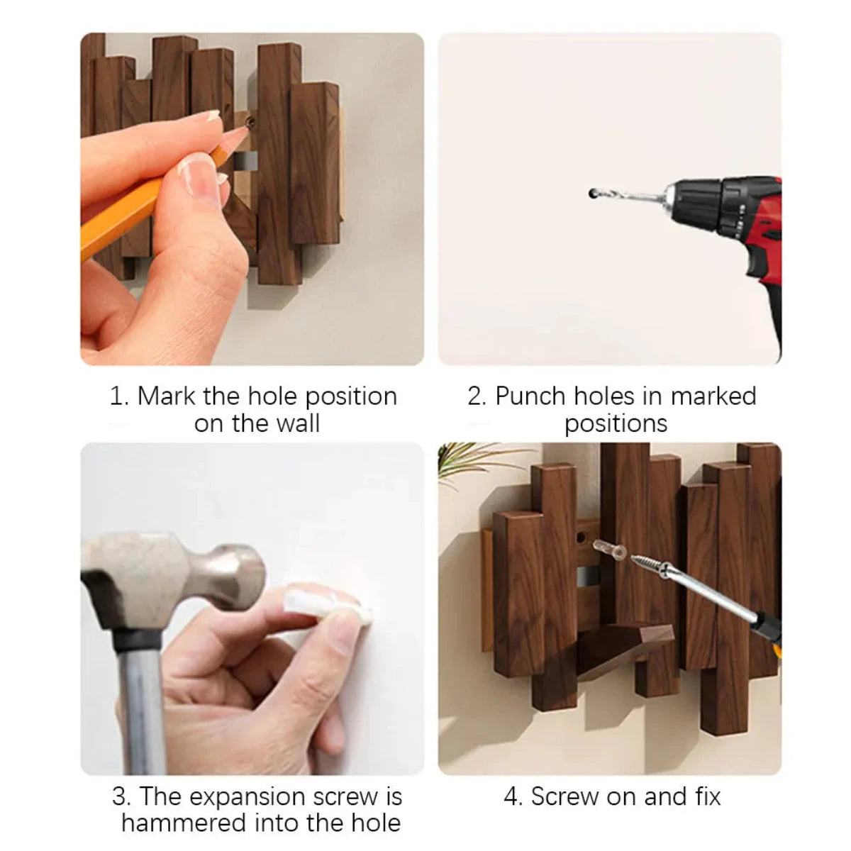 Houten Kapstok Muur – Design Wandkapstok van Walnoot of Beukenhout | Piano