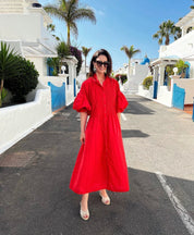 Jurk Phoebe rood – Stijlvolle Maxi Jurk van 100% Egyptisch Katoen