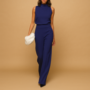 Isabelle dames jumpsuit – chique halter jumpsuit met wijde pijpen en strikdetail