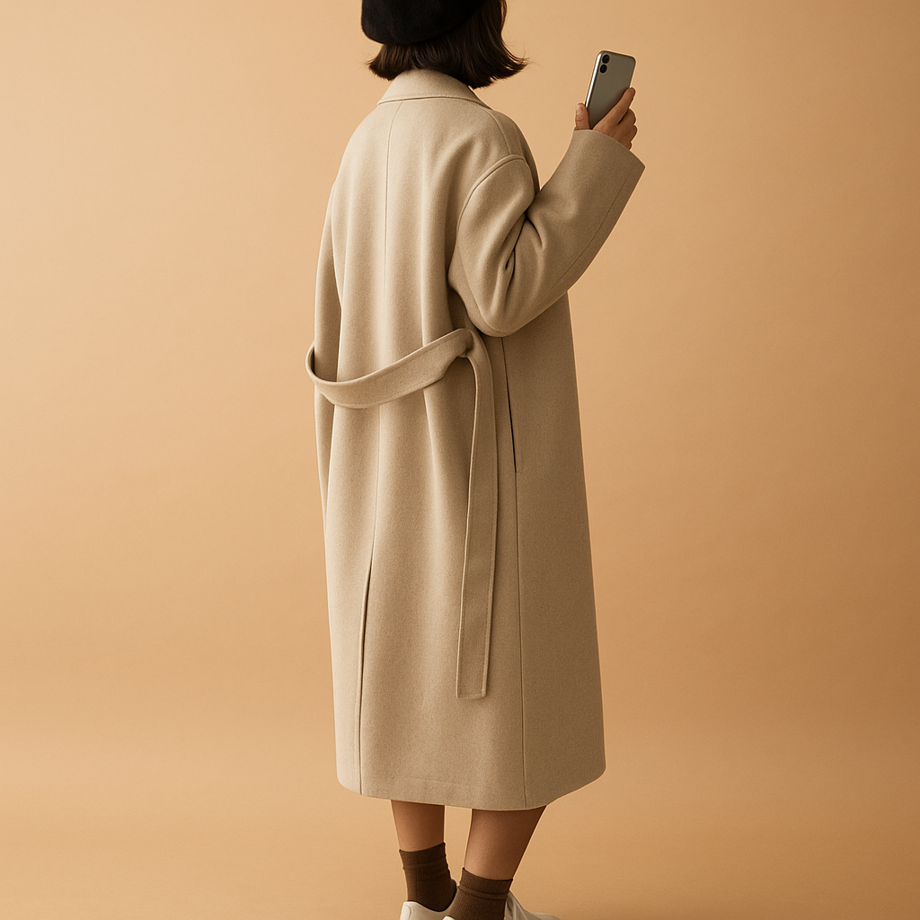 Lange trenchcoat dames – Evelien getailleerde jas met dubbele rij knopen