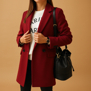 Lange winterjas dames – Marieke elegante jas in antraciet, blauw & camel