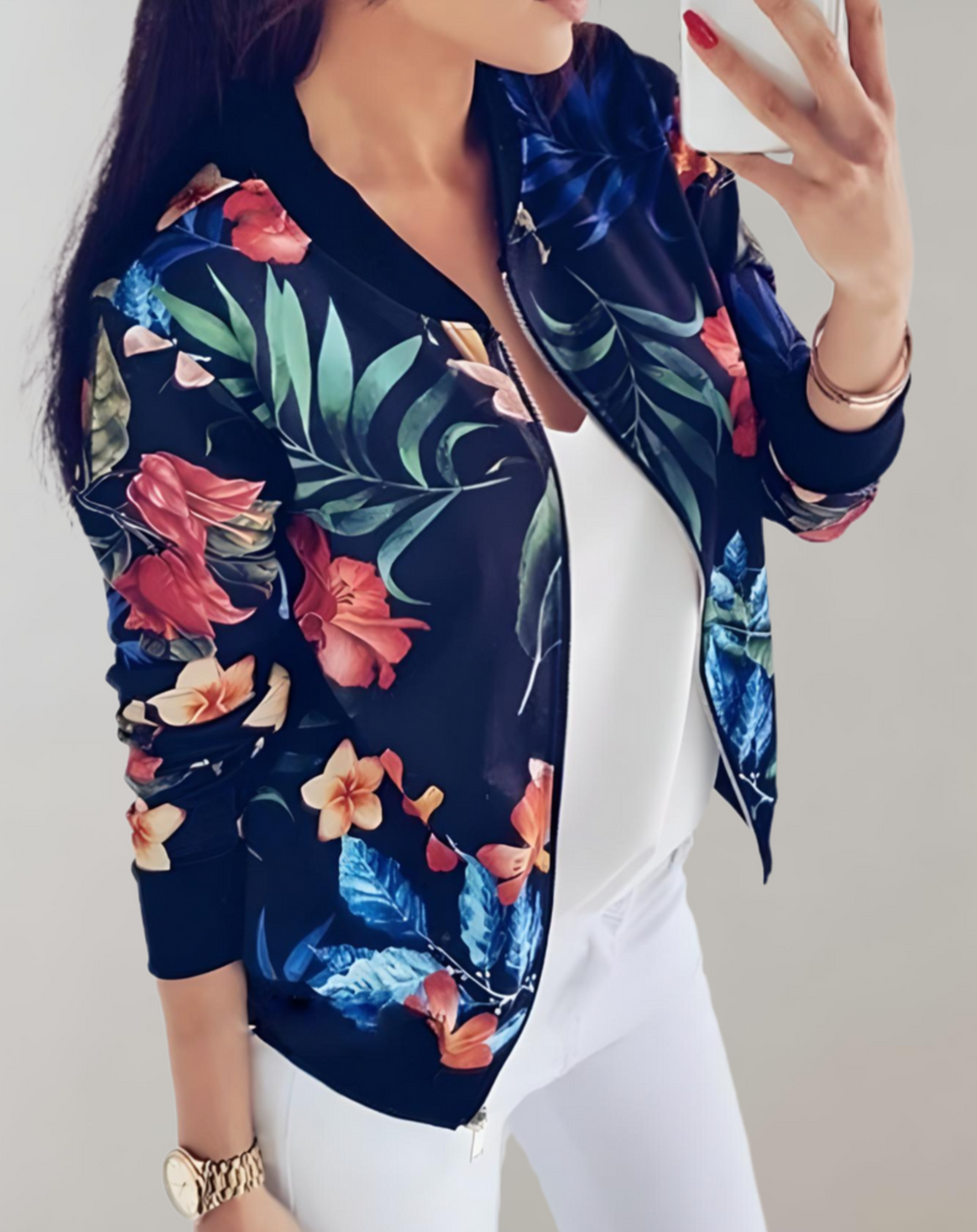 Kaelin dames bomberjack | Trendy bloemen bomberjack | Lichtgewicht en veelzijdig