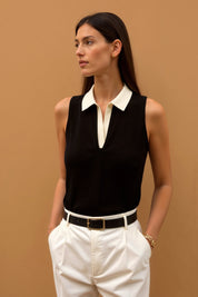 Gebreide Polo Top Dames – Zomerse Tanktop met Contrasterende Rand | Velicia