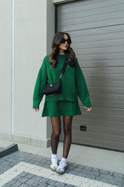 Herfst winter set dames – trui met bijpassende rok in bordeaux