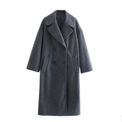 Lange dames jas wol – dubbel geknoopt & elegant voor herfst en winter