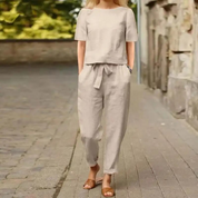 Shanelle Linnen Jumpsuit Dames – Losse Pasvorm met Wijde Pijpen en Trekkoord