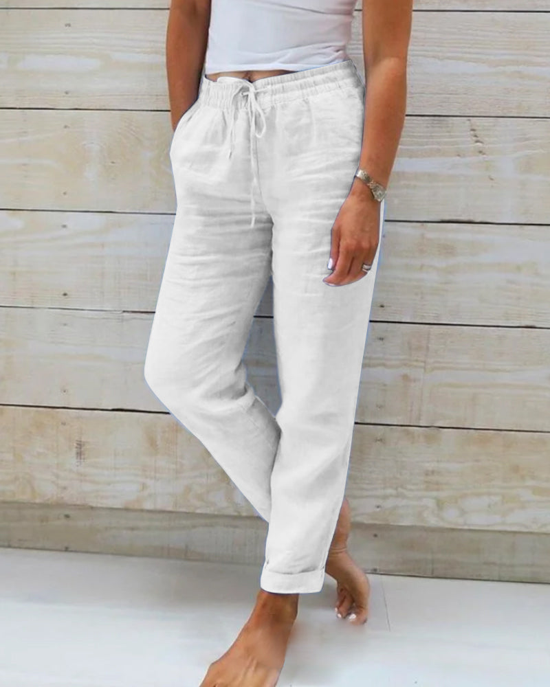 Lieke Stijlvolle Losse Broek Dames – Hoge Taille Broek met Rechte Pijp & Elegante Pasvorm