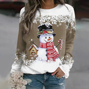 Cosy Sweater met Sneeuwpopprint voor Dames – Warme Wintertrui met Feestelijke Stijl