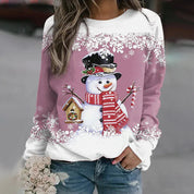Cosy Sweater met Sneeuwpopprint voor Dames – Warme Wintertrui met Feestelijke Stijl