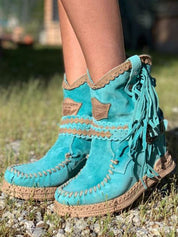 Boho dames westernlaarzen – suède laarzen met franjes & comfortabele fit
