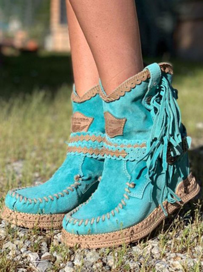 Boho dames westernlaarzen – suède laarzen met franjes & comfortabele fit
