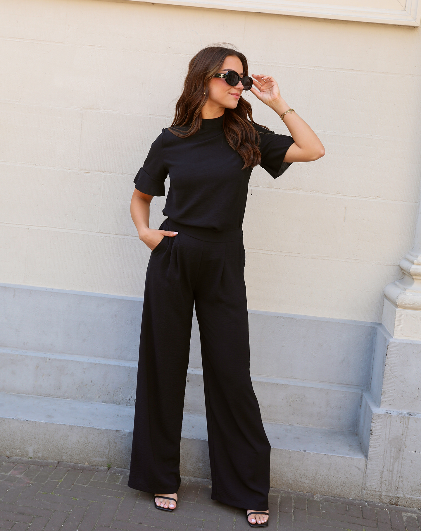 JULIE dames pantalon tall – zwarte wide leg broek met elastische taille