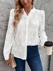 Kanten Geborduurde Blouse Dames – Elegante Lange Mouwen Blouse van Katoen