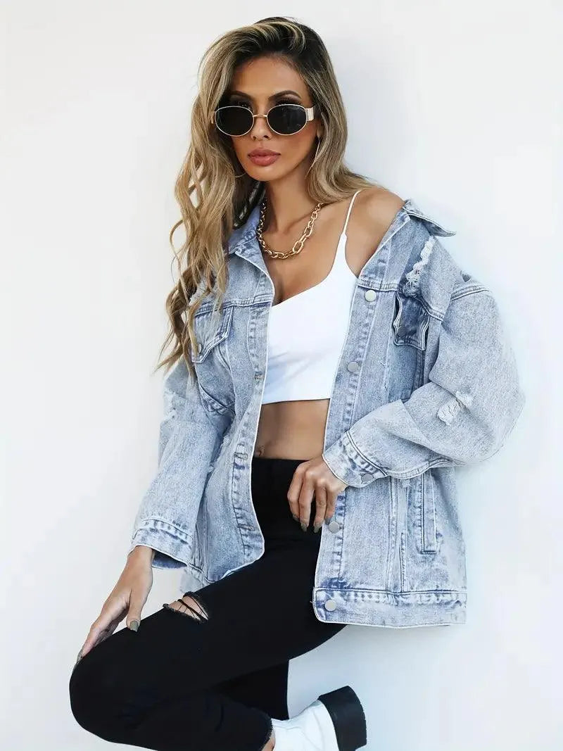 Fay oversized denim jack dames – warm spijkerjack met voering & zakken