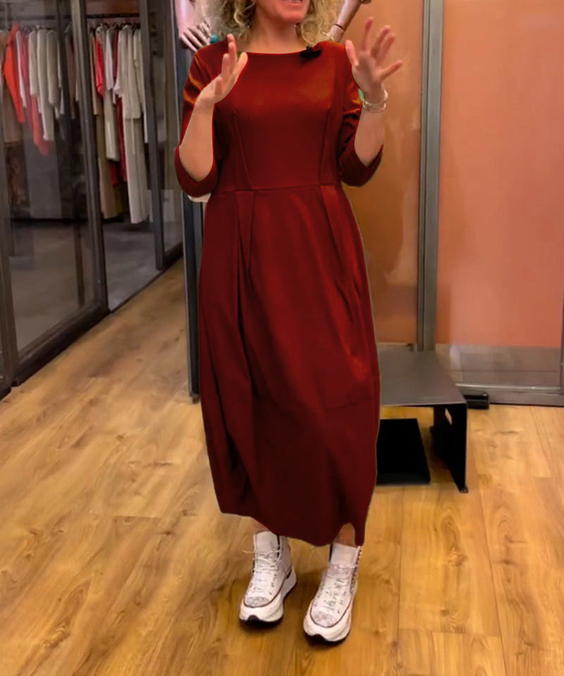 Hanneke Afslankende Jurk – Elegante Herfstjurk met Ronde Hals