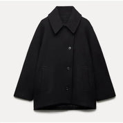 Oversized Elegante Jas met Omgeslagen Kraag en Zakken voor Dames – Luxe & Comfort