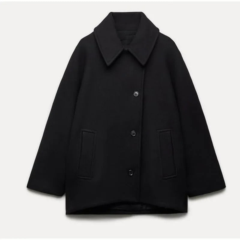 Oversized Elegante Jas met Omgeslagen Kraag en Zakken voor Dames – Luxe & Comfort