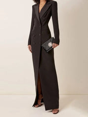 Elegante Jurk met Blazerkraag Dames – Tijdloze Midi-Jurk met Lange Mouwen & Klassieke Flair